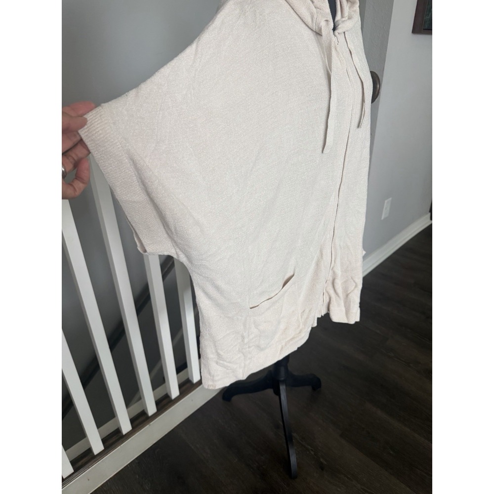 Barefoot Dreams CozyChic Ultra Lite Short Sleeve Zip Up Hoodie‎ L/XL Beige Cream - Picture 2 of 8